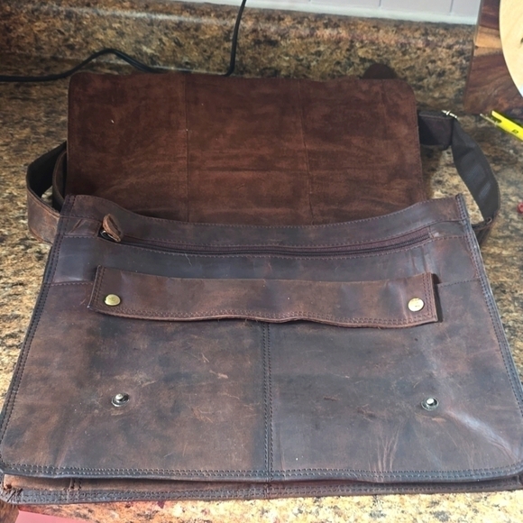 Ruck Sack / Bag Brown Distressed Unisex Leather Career Acadamia College Sz.Lg - Picture 9 of 11